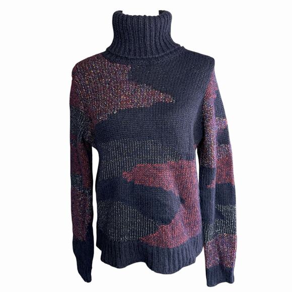 VERONICA BEARD Naledi Navy Multi Intarsia Turtleneck Sweater $550 Alpaca Wool